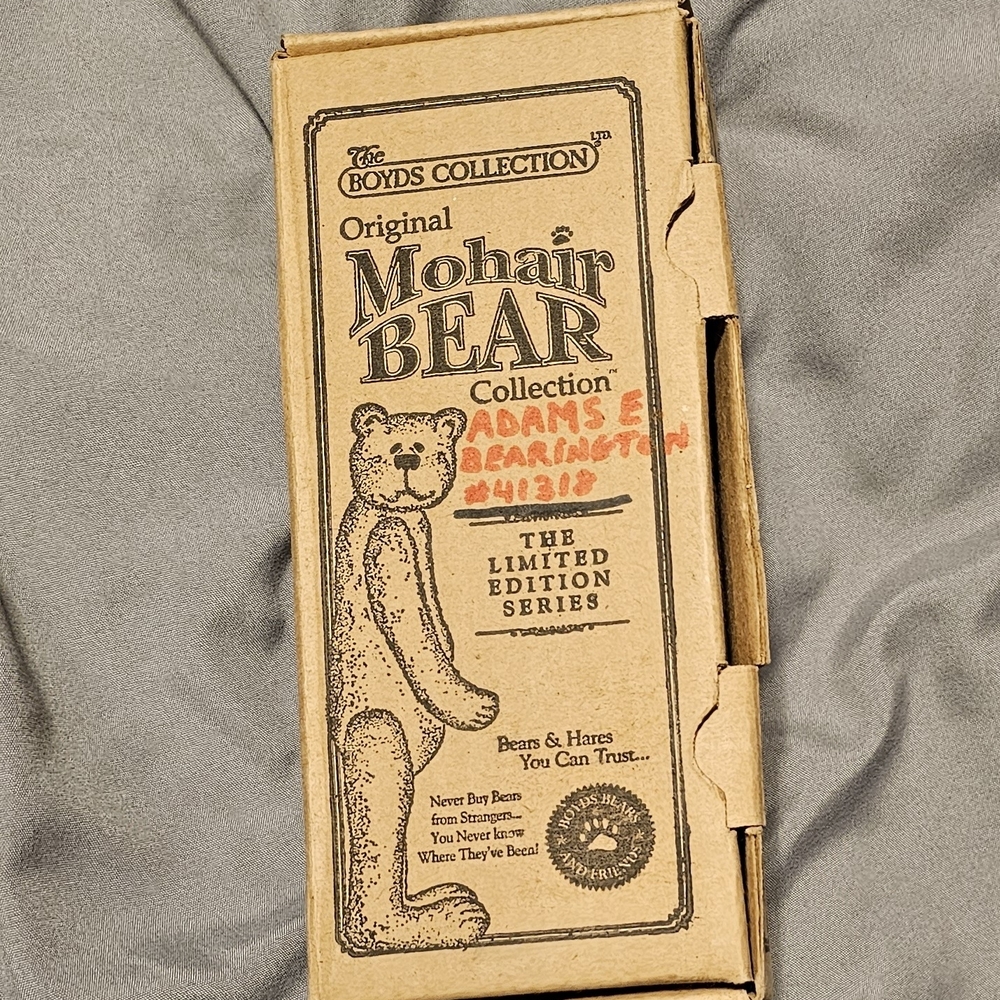 Boyds Bears Tan Mohair Bear with Plaid Bow, Adam E Bearington